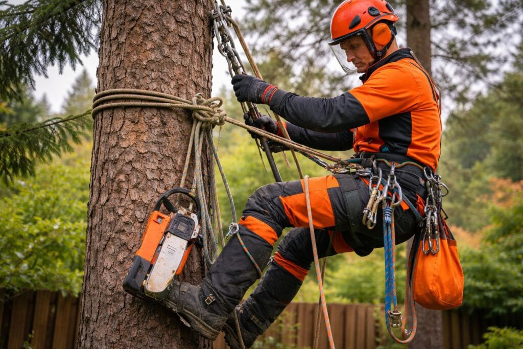 Alpintechnikai fakivágás – kötéltechnikás szakember