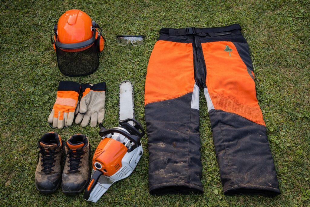 Házi fakivágás védőfelszereléssel
