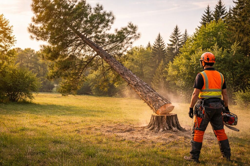 Hagyományos fadöntés nyílt területen
