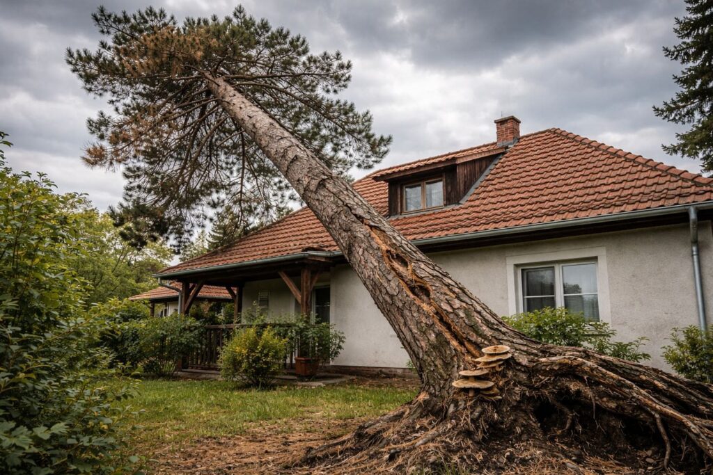 Veszélyes fa épület mellett